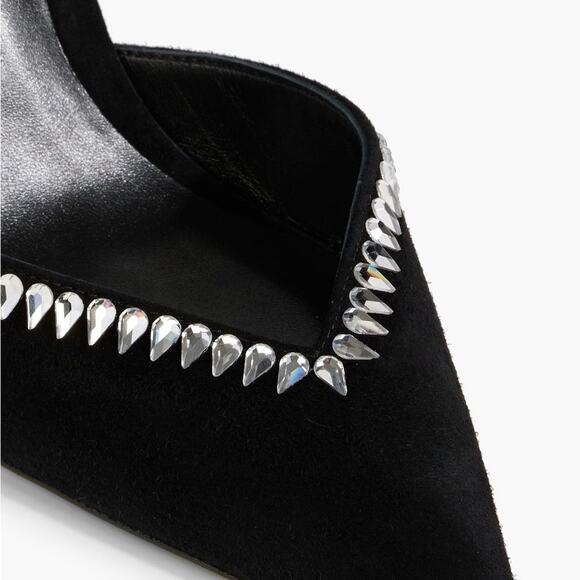 STUART WEITZMAN Gem Cut Crystal Embellished Black Suede Slingback Pumps Size 6.5 - Picture 3 of 8